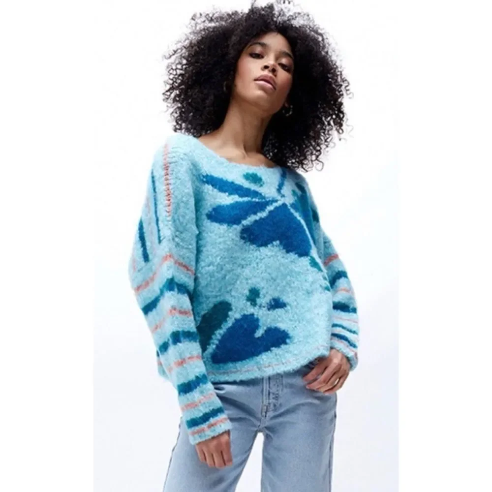 Free People Lily Pullover Sweater In Mosaic Sky Combo Size XS